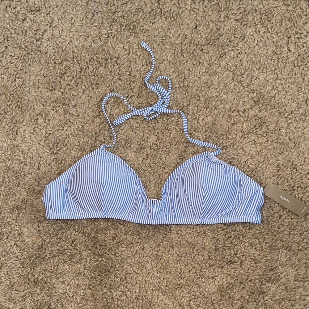 NWT J. Crew Blue and White Seersucker Tie Bikini Top (XXL) - Picture 3 of 8